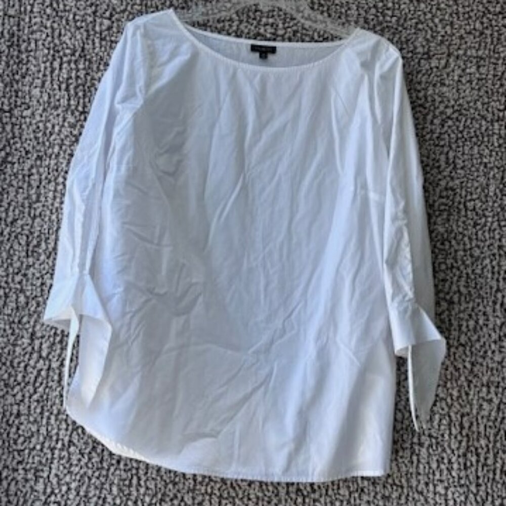 TALBOTS White 3/4 Length Tie Sleeves Top